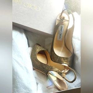 JIMMY CHOO Authentic  Sparkling Peep Toe Platform Heels wBox| Size 36.5 | Worn1x